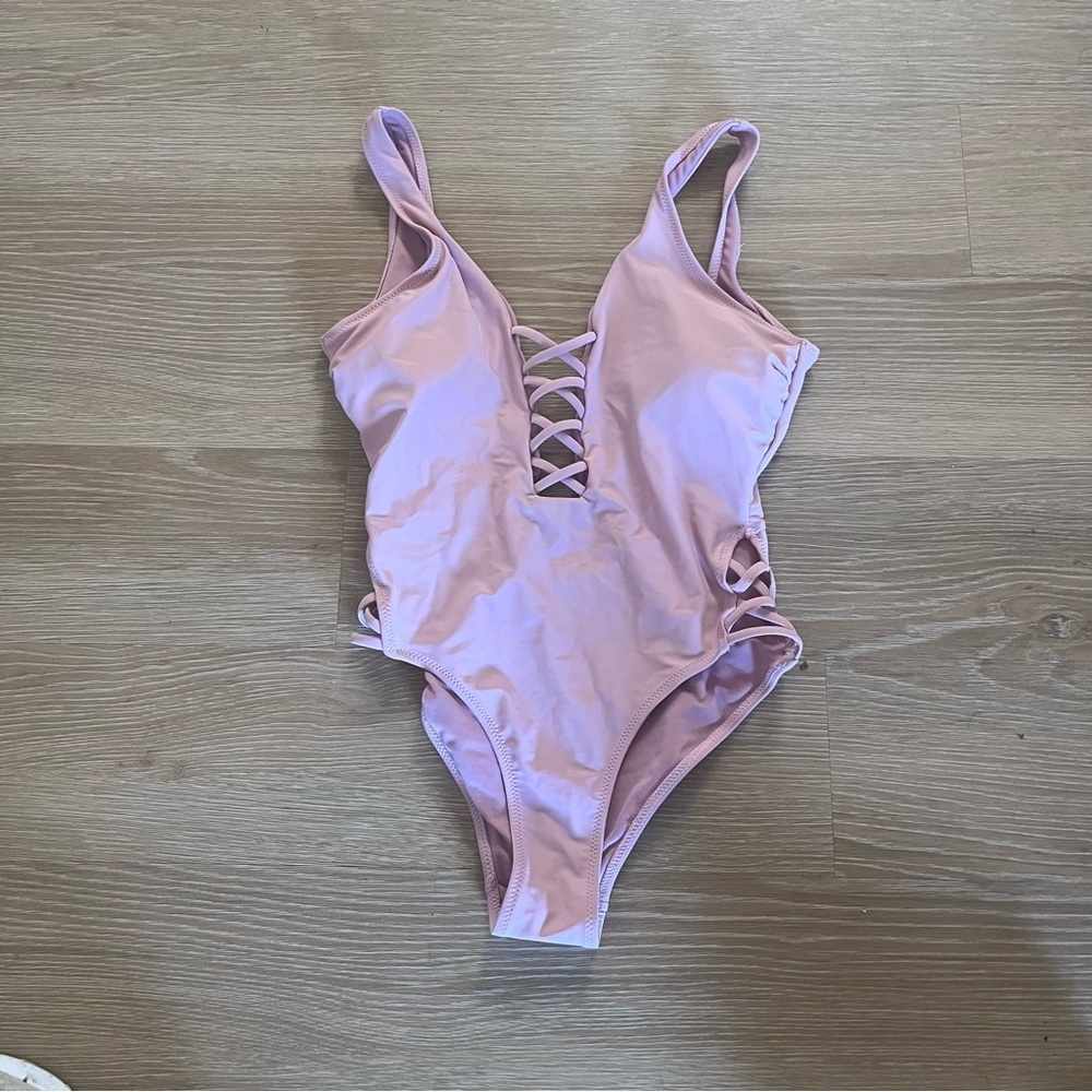 Coastal waves pink criss cross one piece